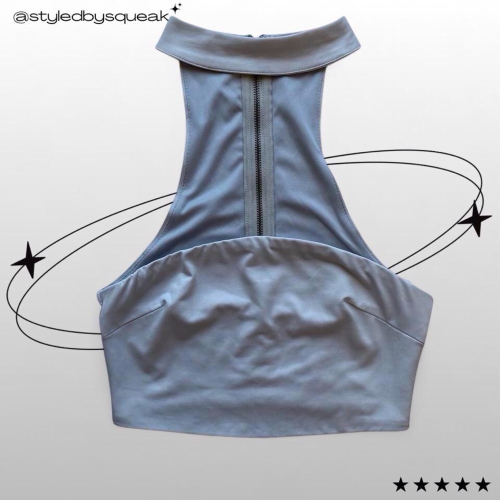 Rumor Boutique Y2K Silver Strapless Choker Crop Top Small